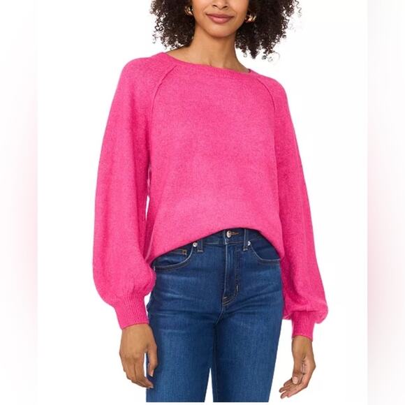 Vince Camuto Christmas Red Puff Sleeve Sweater - Picture 1 of 8